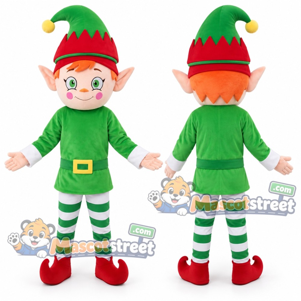 Christmas Elf Mascot Costume with Green Suit and Green Hat Christmas Elf Mascot Costume with Green Suit and Green Hat