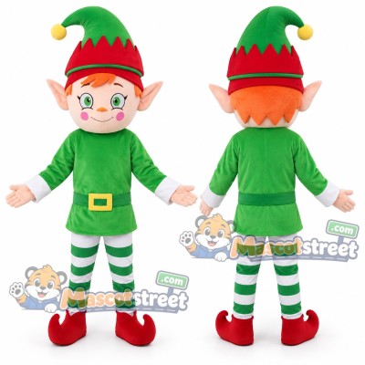 Christmas Elf Mascot Costume with Green Suit and Green Hat Christmas Elf Mascot Costume with Green Suit and Green Hat