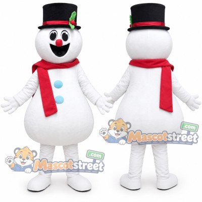 Snowman Mascot Costume with Black Hat and Red Scarf Snowman Mascot Costume with Black Hat and Red Scarf