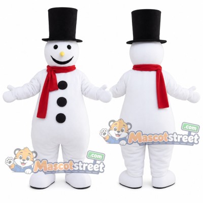 Snowman Mascot Costume with Black Hat and Red Scarf Snowman Mascot Costume with Black Hat and Red Scarf