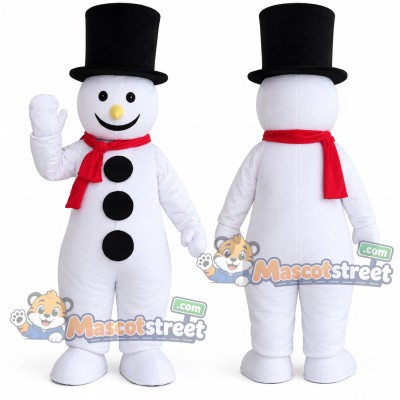 Snowman Mascot Costume with Black Hat and Red Scarf Snowman Mascot Costume with Black Hat and Red Scarf