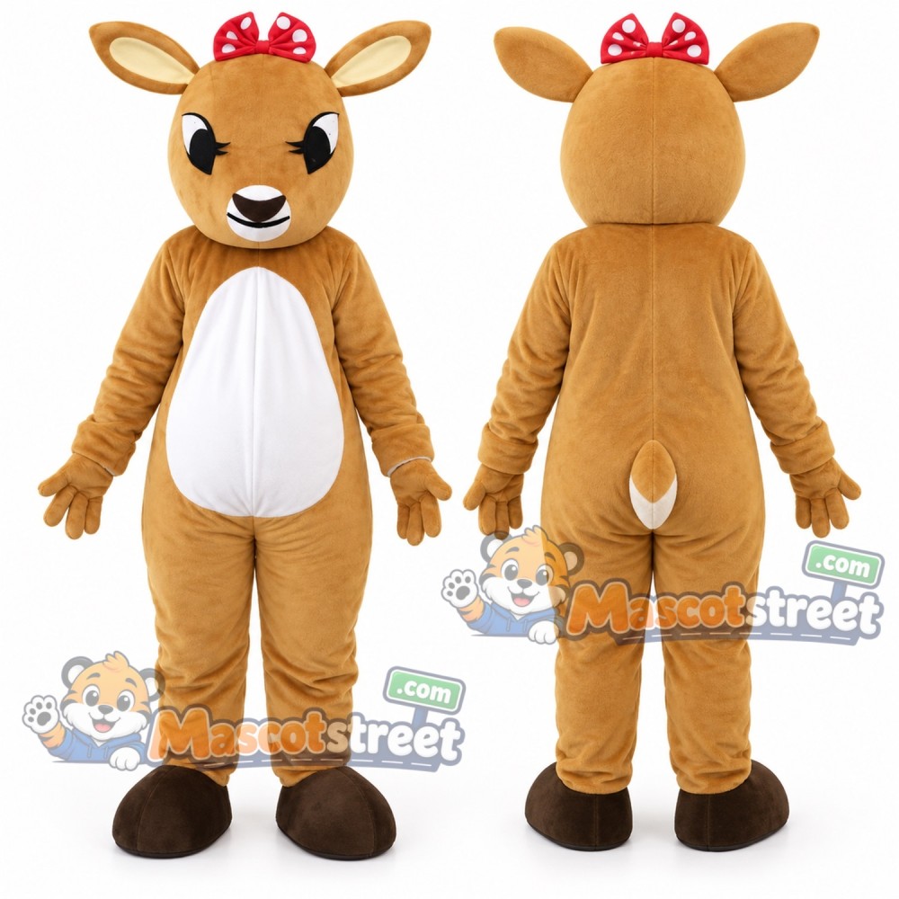 Tan Reindeer Mascot Costume with Red Bow Tan Reindeer Mascot Costume with Red Bow