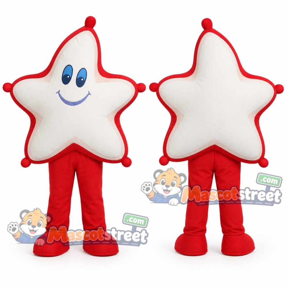 White and Red Star Mascot Costume White and Red Star Mascot Costume