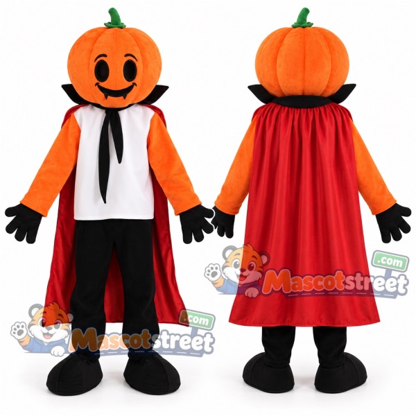 Pumpkin Mascot Costume with Black Trousers and Red Cape