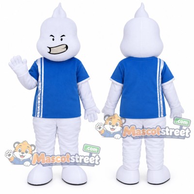 White Ghost Mascot Costume with Blue Shirt White Ghost Mascot Costume with Blue Shirt