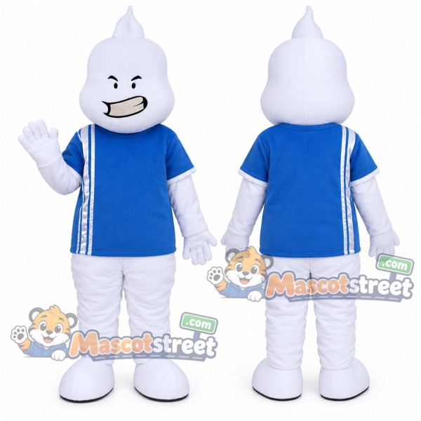 White Ghost Mascot Costume with Blue Shirt