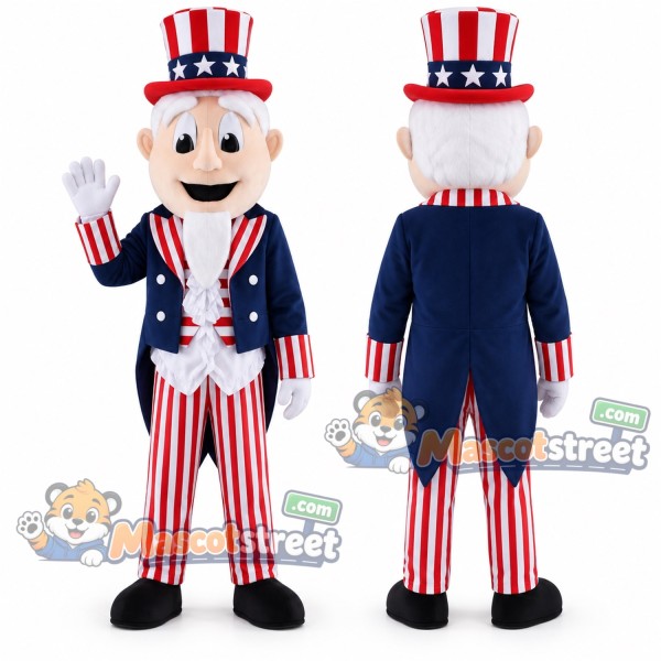 Uncle Sam Mascot Costume with Navy Coat, Striped Trousers and Top Hat