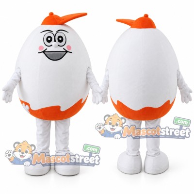 White Egg Mascot Costume with Orange Cap and Shorts White Egg Mascot Costume with Orange Cap and Shorts