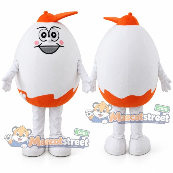 White Egg Mascot Costume with Orange Cap and Shorts