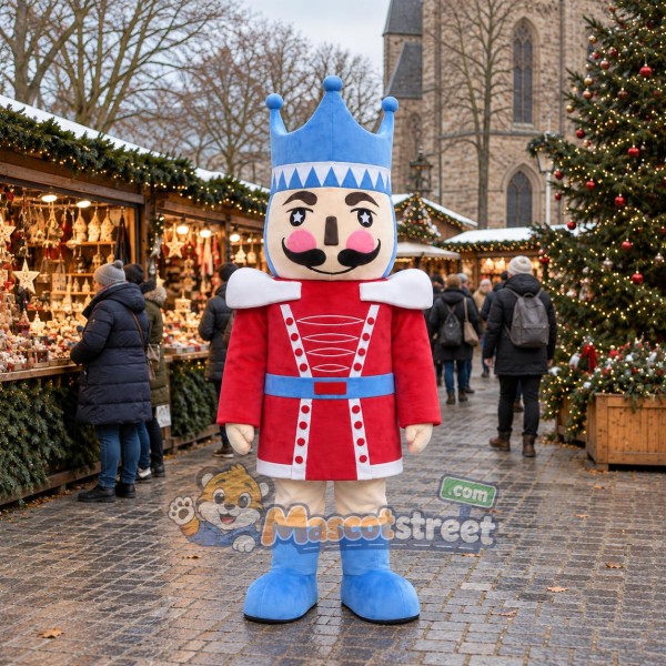 Nutcracker Mascot Costume with Red Coat and Blue Crown Nutcracker Mascot Costume with Red Coat and Blue Crown