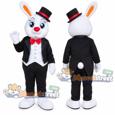 White Rabbit Mascot Costume with Black Tuxedo and Top Hat White Rabbit Mascot Costume with Black Tuxedo and Top Hat