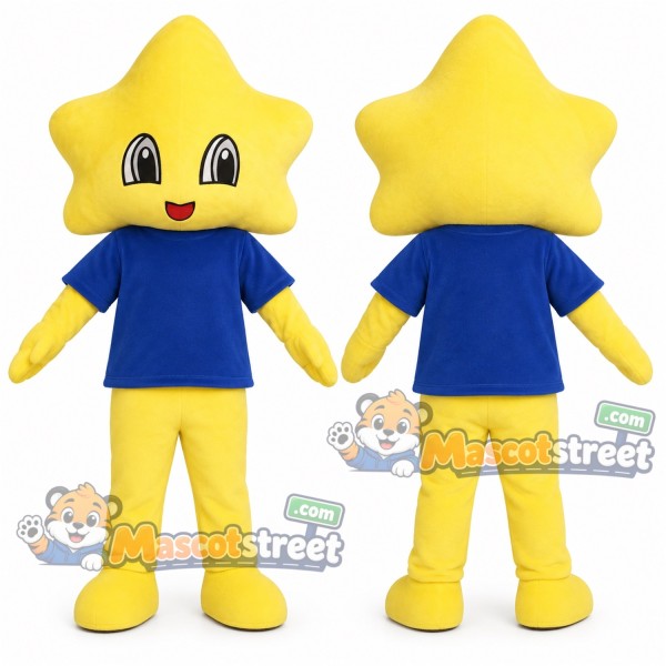 Yellow Star Mascot Costume with Blue Shirt