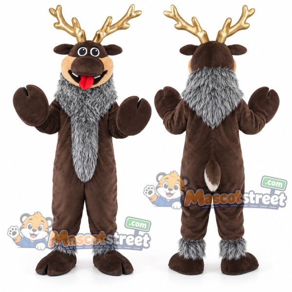 Brown Reindeer Mascot Costume with Red Bow Tie