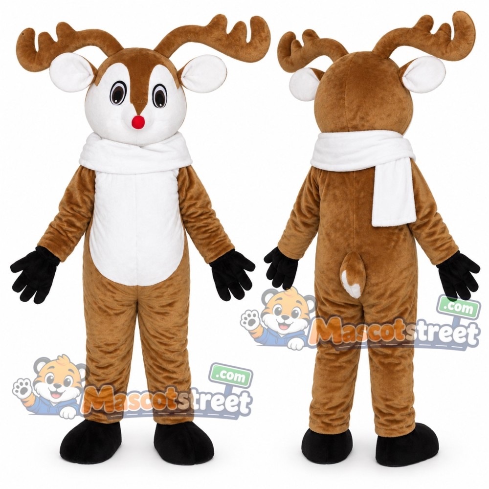 Brown Reindeer Mascot Costume with White Scarf Brown Reindeer Mascot Costume with White Scarf