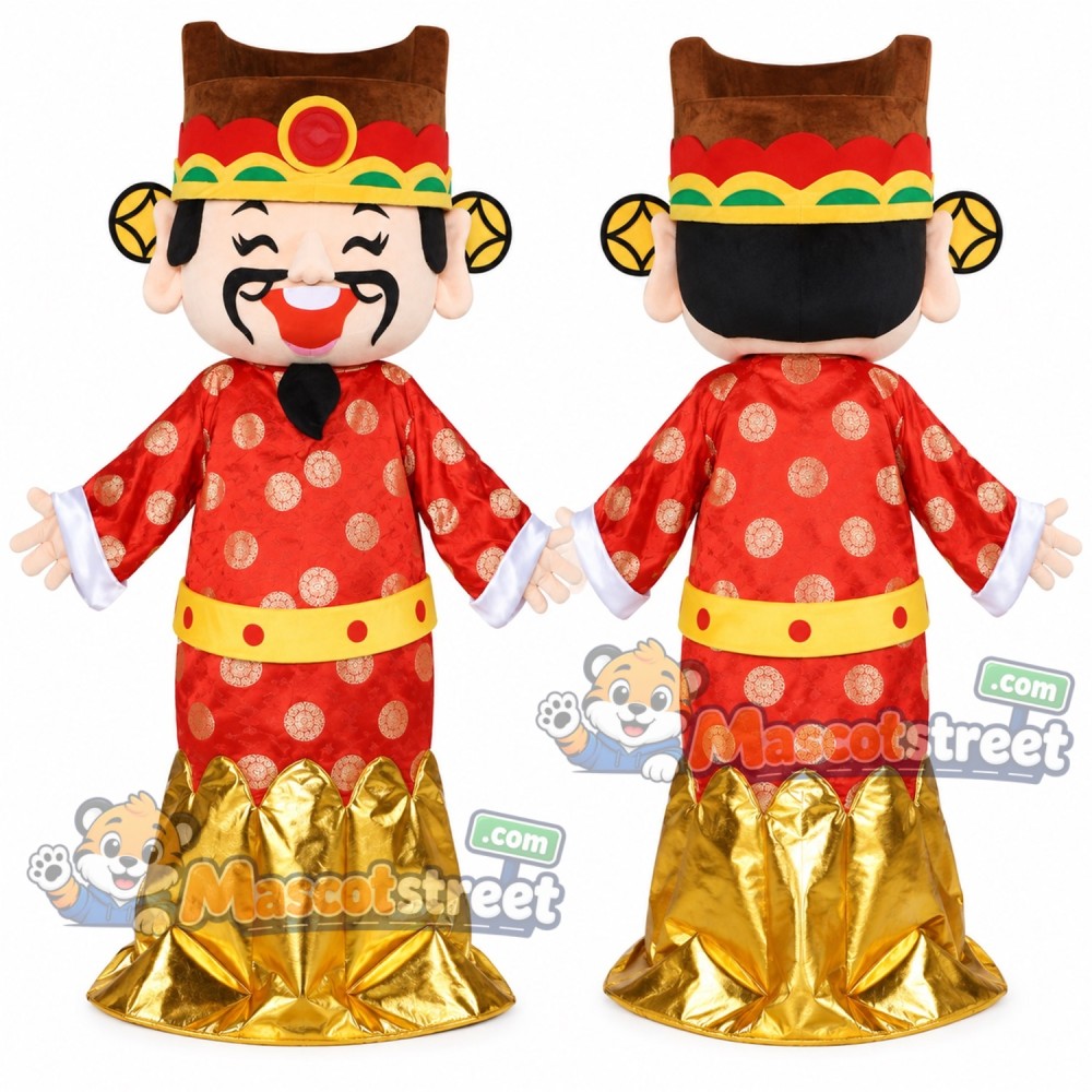 God of Fortune Mascot Costume with Red and Gold Robe God of Fortune Mascot Costume with Red and Gold Robe