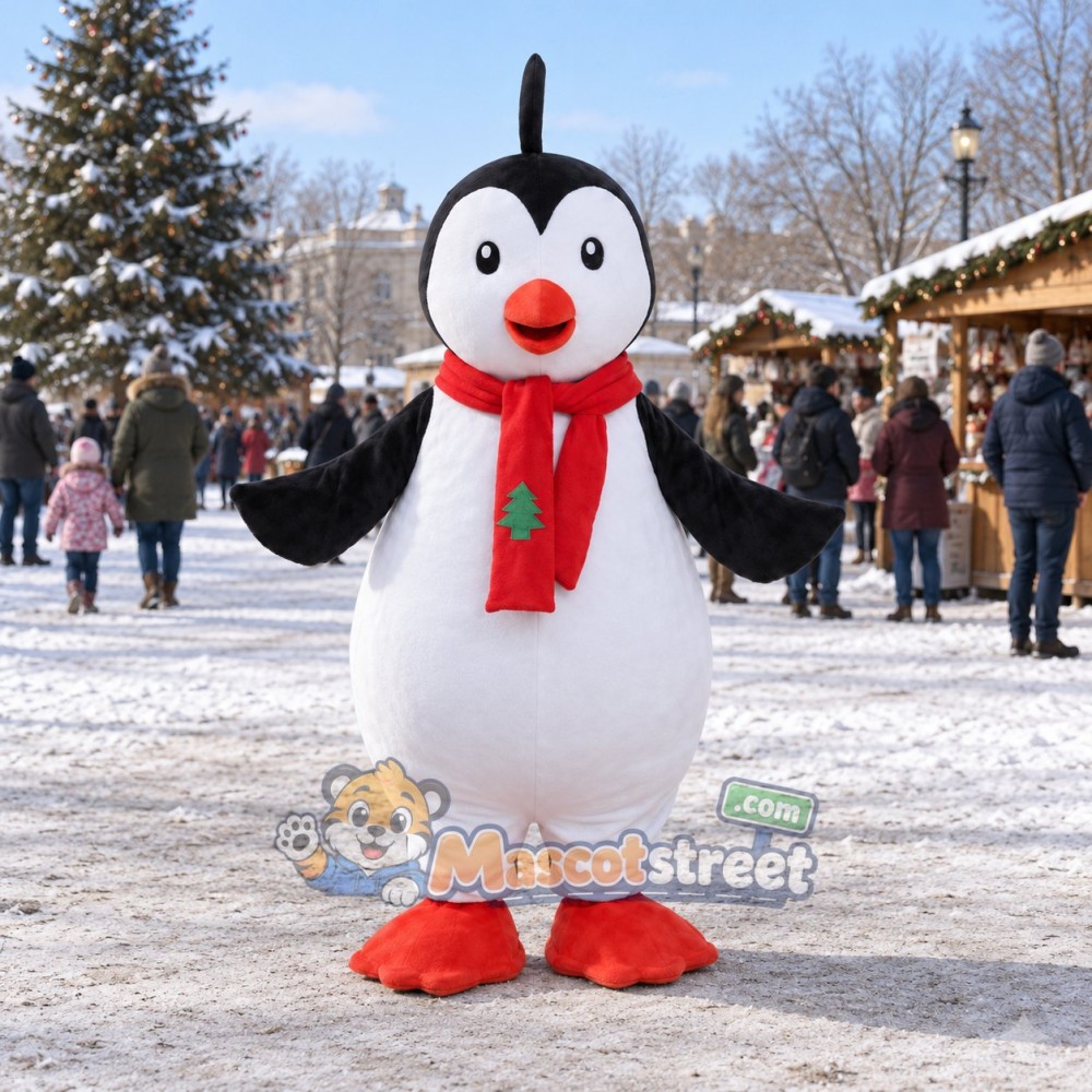 Penguin Mascot Costume with Red Scarf