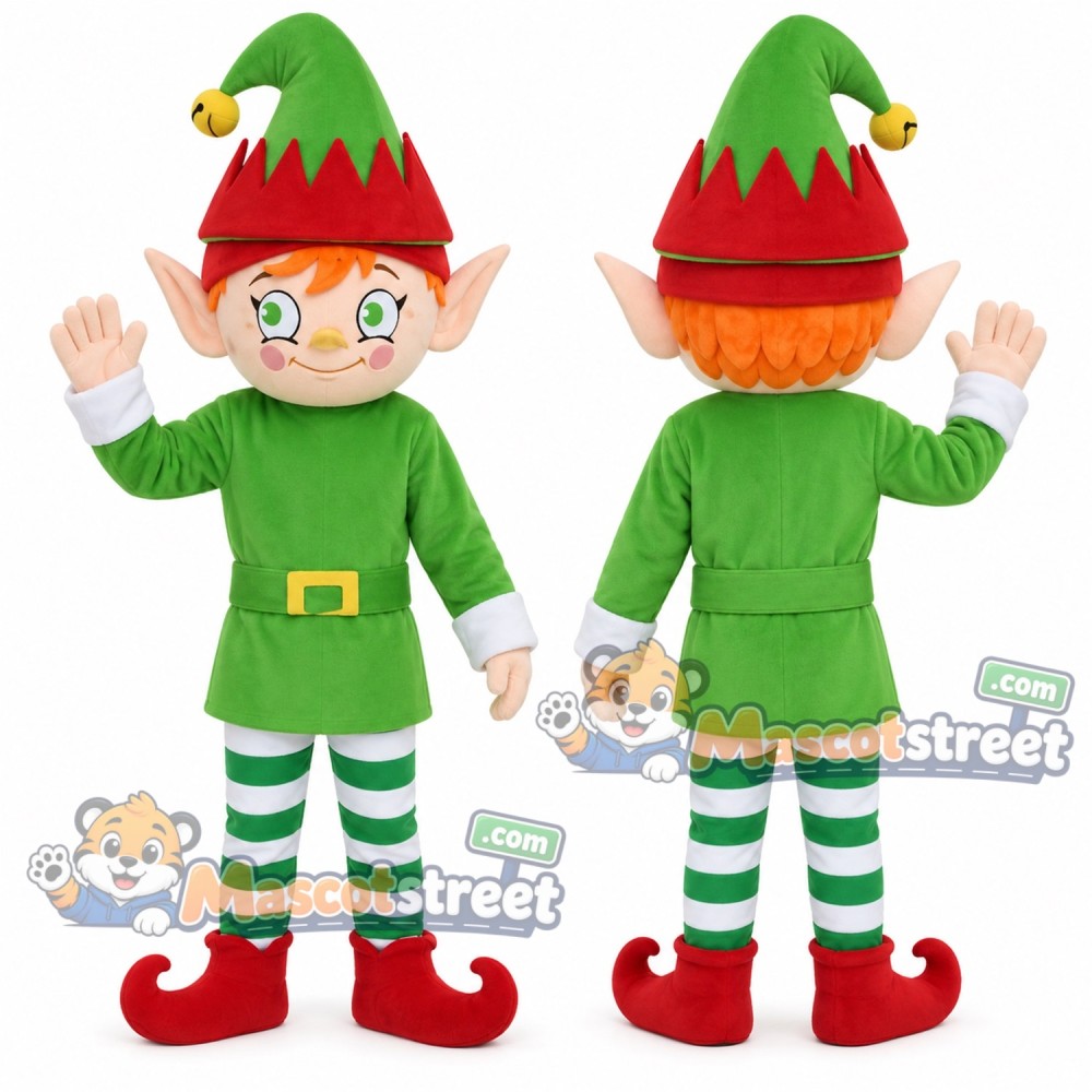 Christmas Elf Mascot Costume with Green Suit and Green Hat