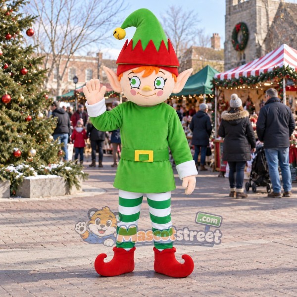 Christmas Elf Mascot Costume with Green Suit and Green Hat Christmas Elf Mascot Costume with Green Suit and Green Hat