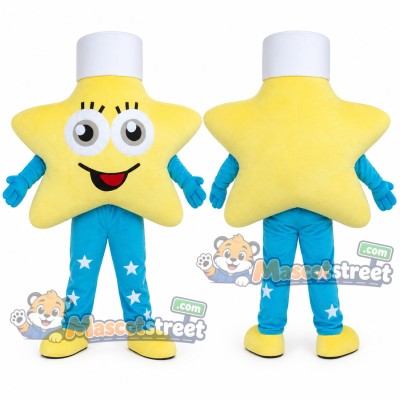 Yellow Star Mascot Costume with Blue Trousers and White Hat Yellow Star Mascot Costume with Blue Trousers and White Hat