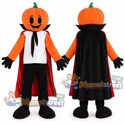 Pumpkin Mascot Costume with Black Cape and Black Trousers