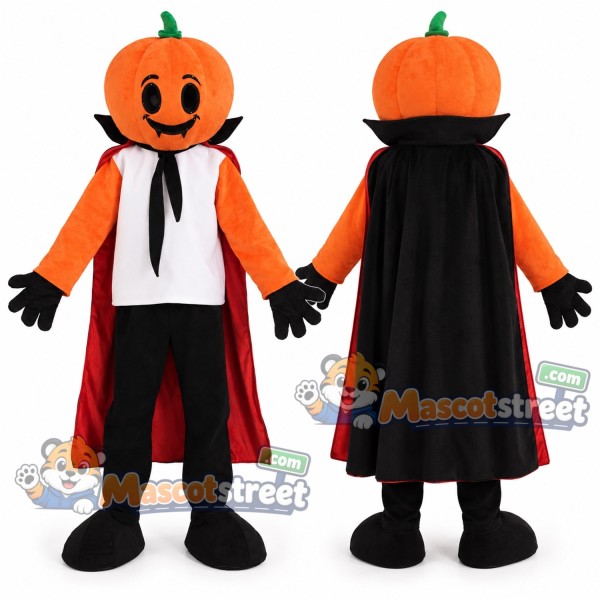 Pumpkin Mascot Costume with Black Cape and Black Trousers