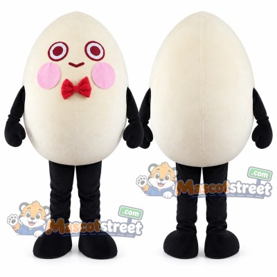 White Egg Mascot Costume with Red Bow Tie