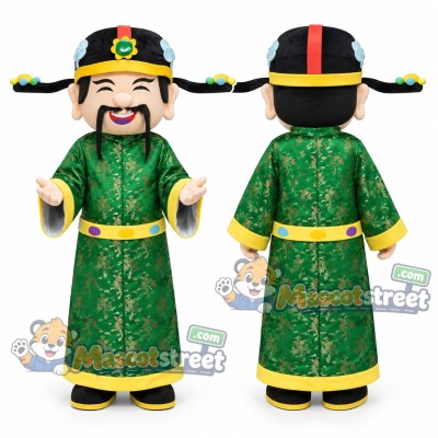 God of Fortune Mascot Costume with Green Robe and Black Hat God of Fortune Mascot Costume with Green Robe and Black Hat