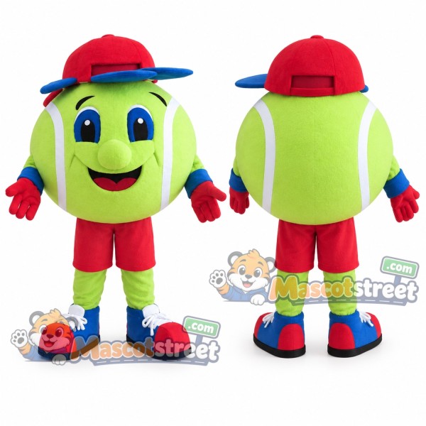 Tennis Ball Mascot Costume with Red Shorts and Red Cap