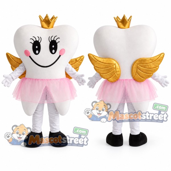 Tooth Fairy Mascot Costume with Pink Skirt, Wings and Crown