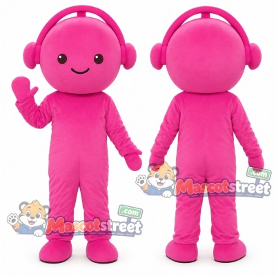 Pink Character Mascot Costume with Pink Headphones Pink Character Mascot Costume with Pink Headphones