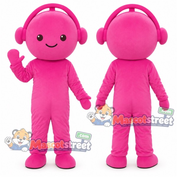Pink Character Mascot Costume with Pink Headphones