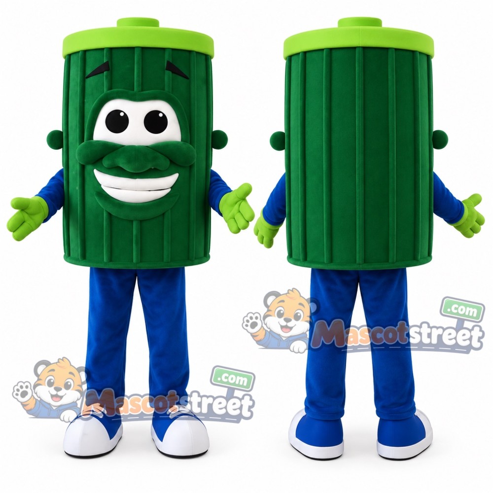 Green Trash Can Mascot Costume with Blue Trousers