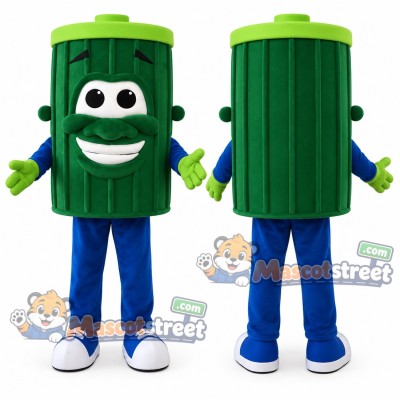 Green Trash Can Mascot Costume with Blue Trousers