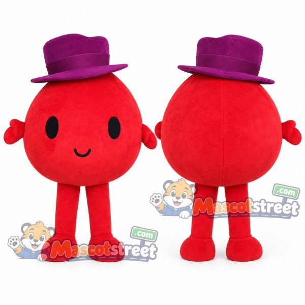 Red Ball Mascot Costume with Purple Hat