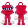 Red Handbag Mascot Costume with Blue Glasses