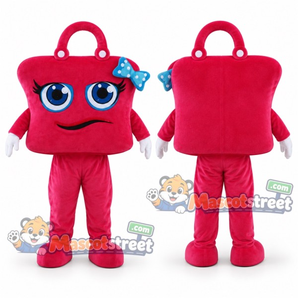 Red Handbag Mascot Costume with Blue Glasses