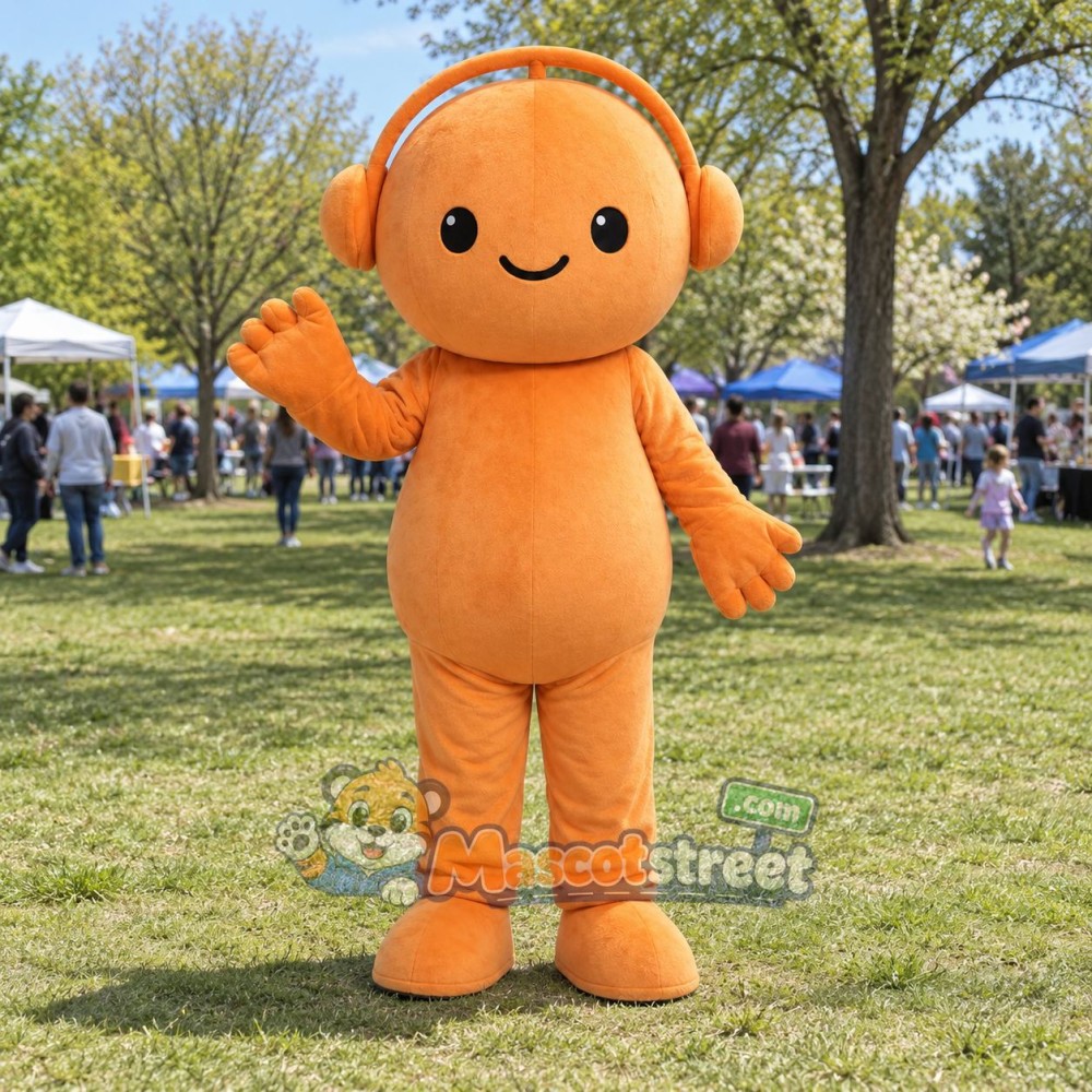 Orange Character Mascot Costume with Headphones