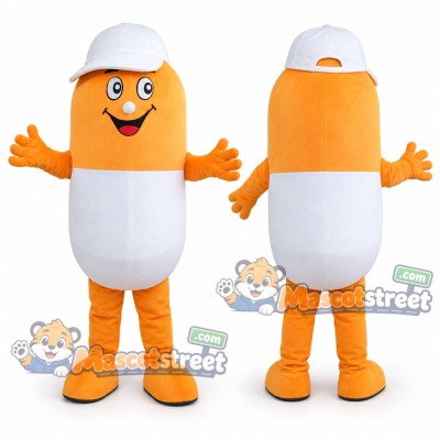 Orange and White Capsule Mascot Costume with White Cap