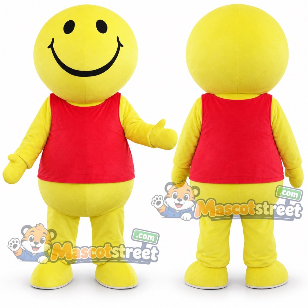 Yellow Smiley Face Mascot Costume with Red Vest Yellow Smiley Face Mascot Costume with Red Vest