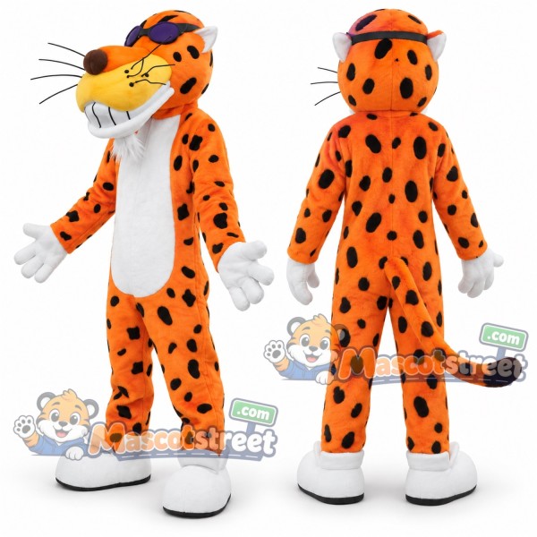 Orange Cheetah Mascot Costume with Sunglasses and Cap