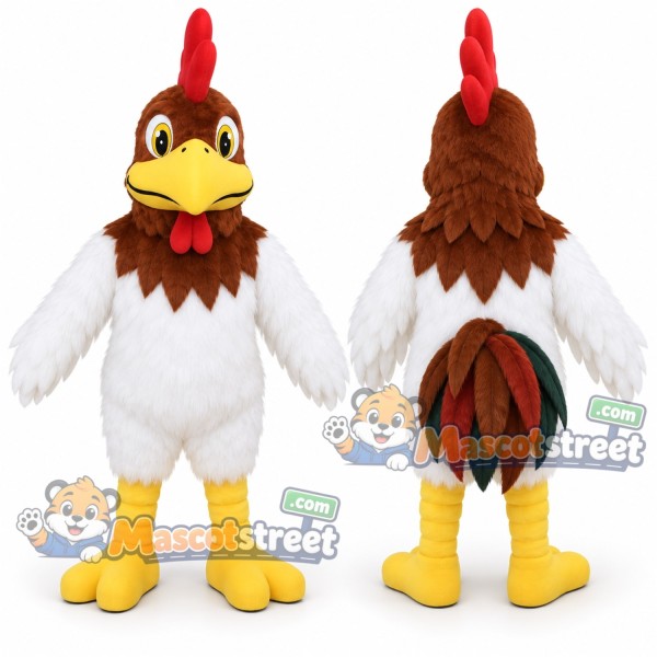 Brown and White Rooster Mascot Costume