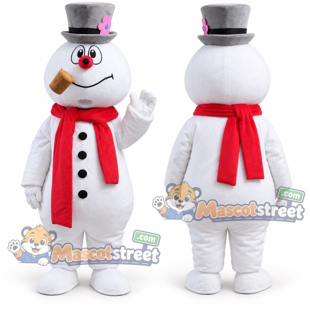 Snowman Mascot Costume with Gray Hat and Red Scarf Snowman Mascot Costume with Gray Hat and Red Scarf
