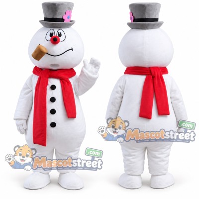 Snowman Mascot Costume with Gray Hat and Red Scarf Snowman Mascot Costume with Gray Hat and Red Scarf