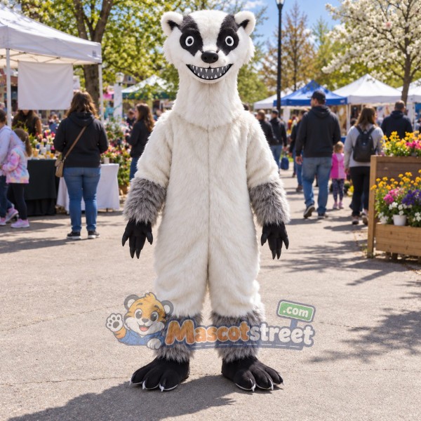 White and Gray Badger Mascot Costume