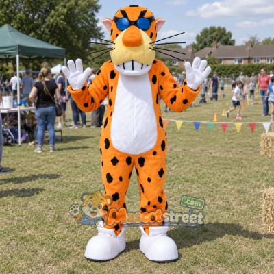 Orange Cheetah Mascot Costume with Sunglasses