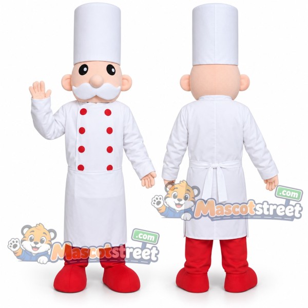 Chef Mascot Costume with White Chef Coat and Tall Hat