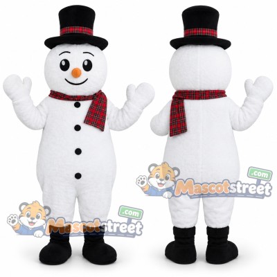 Snowman Mascot Costume with Black Hat and Red Scarf Snowman Mascot Costume with Black Hat and Red Scarf
