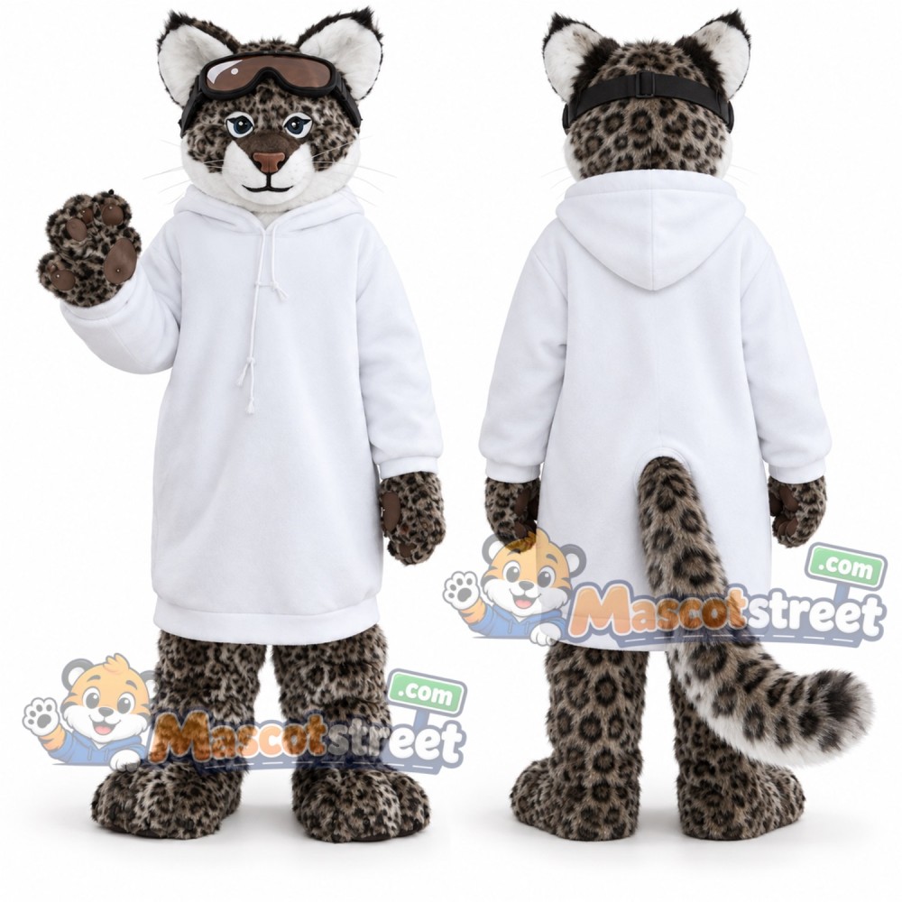 Snow Leopard Mascot Costume with White Hooded Top Snow Leopard Mascot Costume with White Hooded Top