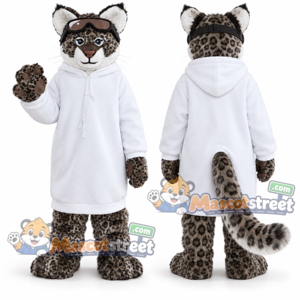 Snow Leopard Mascot Costume with White Hooded Top