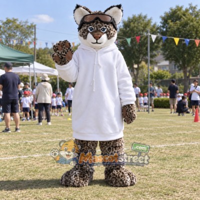 Snow Leopard Mascot Costume with White Hooded Top Snow Leopard Mascot Costume with White Hooded Top